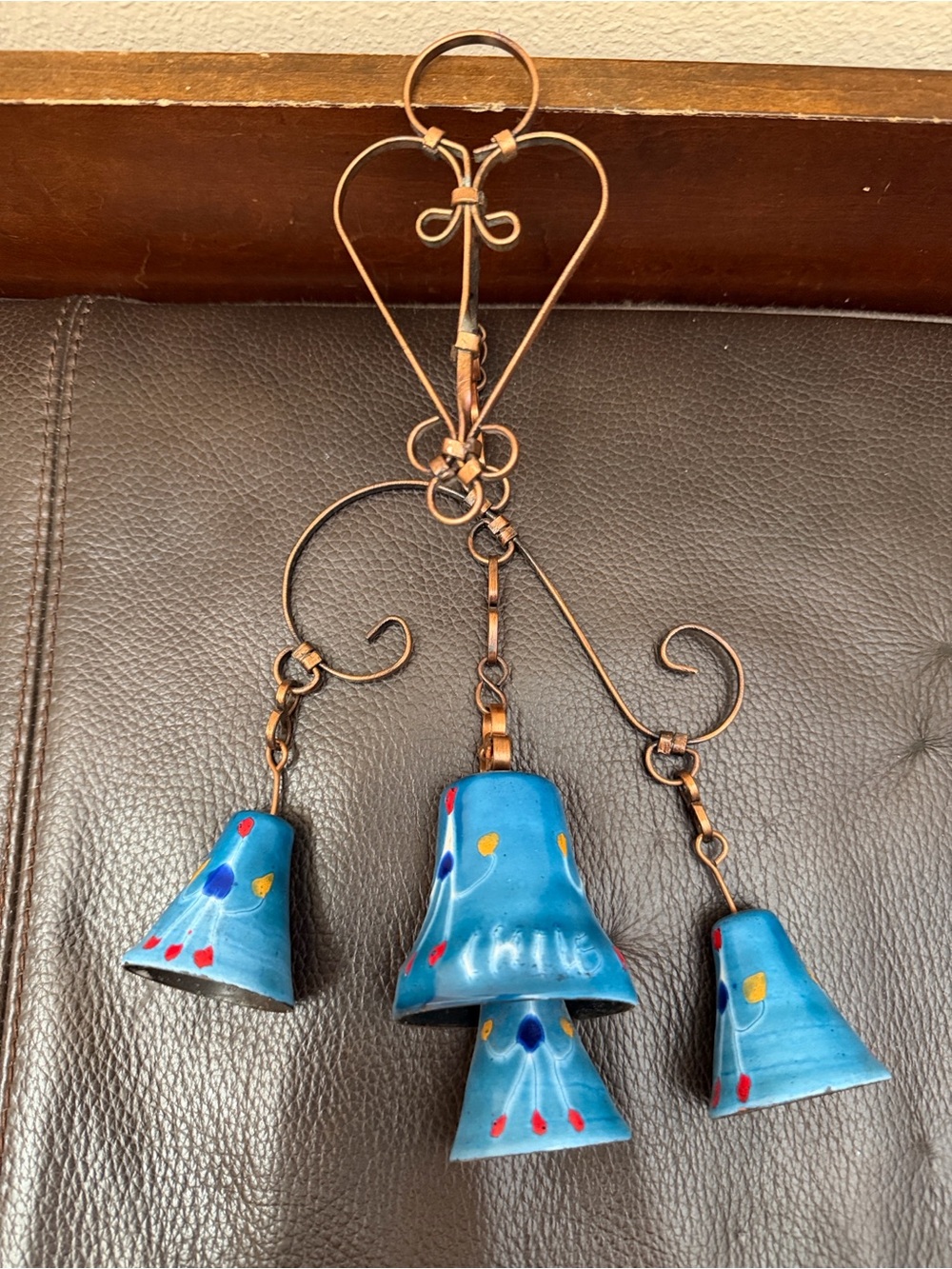 Wind Chime Bells from Chile Hand Painted Multicolors Over Copper/Brass Hardware
